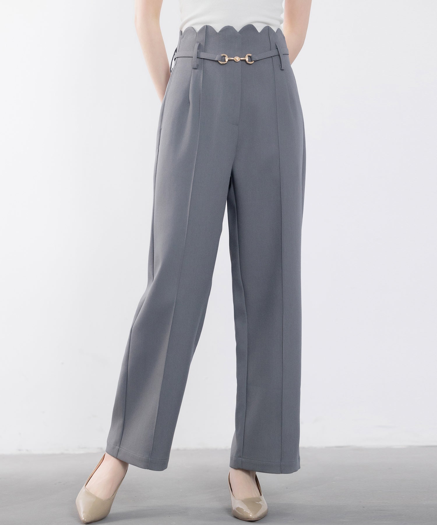 スカラップウエストワイドパンツsdp0172 チャコール