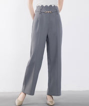 スカラップウエストワイドパンツsdp0172 チャコール