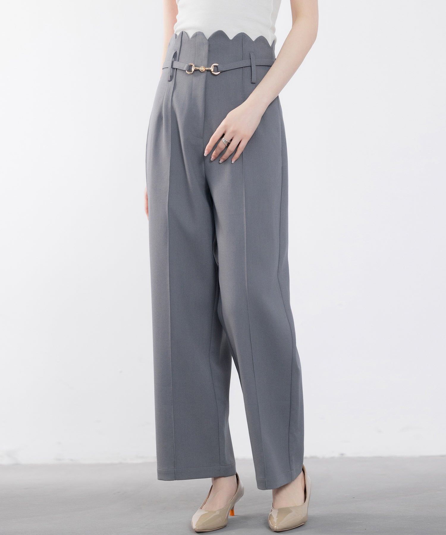 スカラップウエストワイドパンツsdp0172 チャコール