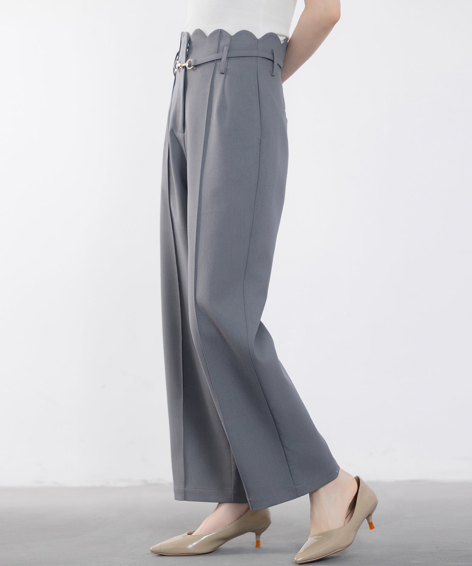 スカラップウエストワイドパンツsdp0172 チャコール