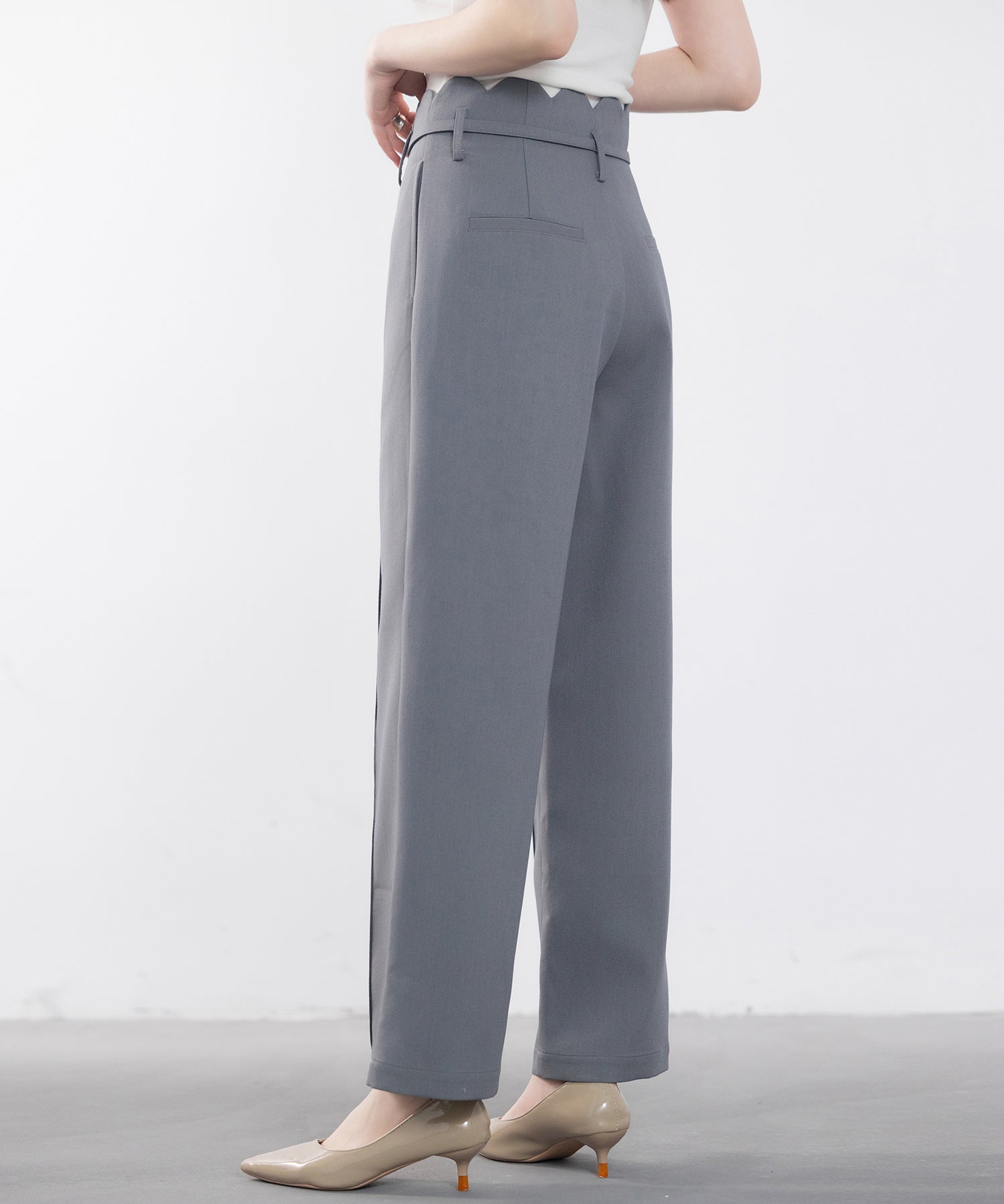 スカラップウエストワイドパンツsdp0172 チャコール