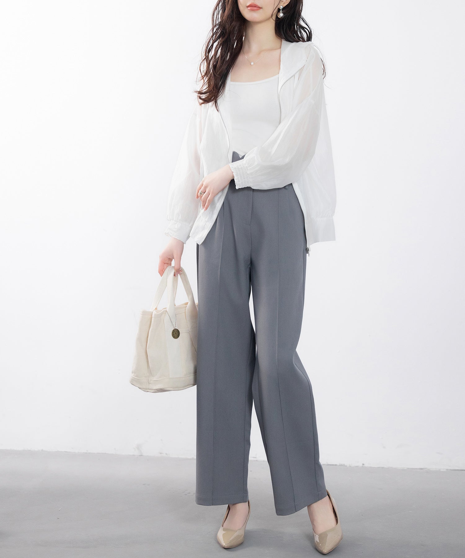 スカラップウエストワイドパンツsdp0172 チャコール