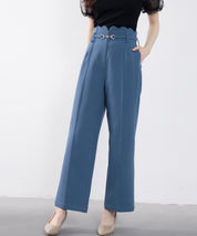 スカラップウエストワイドパンツsdp0172 ブルーグレー