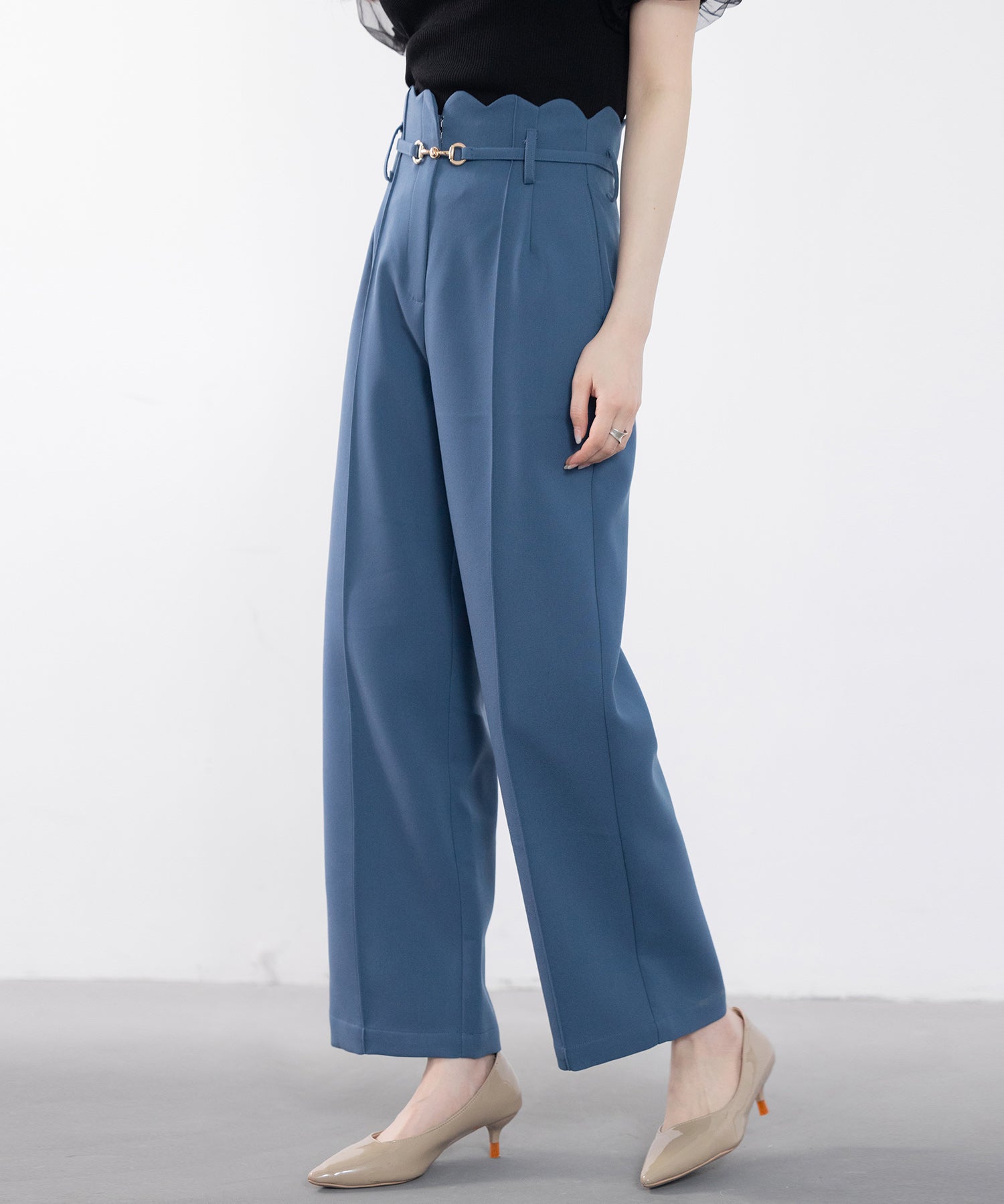 スカラップウエストワイドパンツsdp0172 ブルーグレー