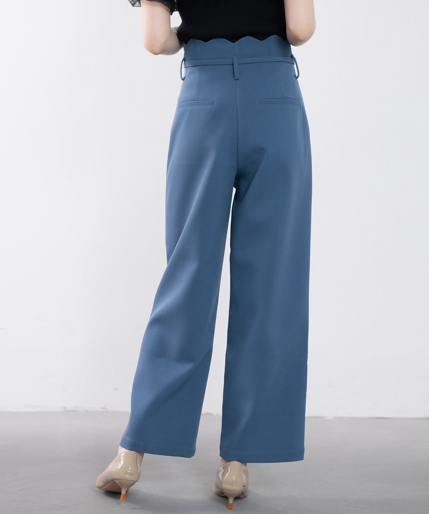 スカラップウエストワイドパンツsdp0172 ブルーグレー