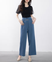 スカラップウエストワイドパンツsdp0172 ブルーグレー