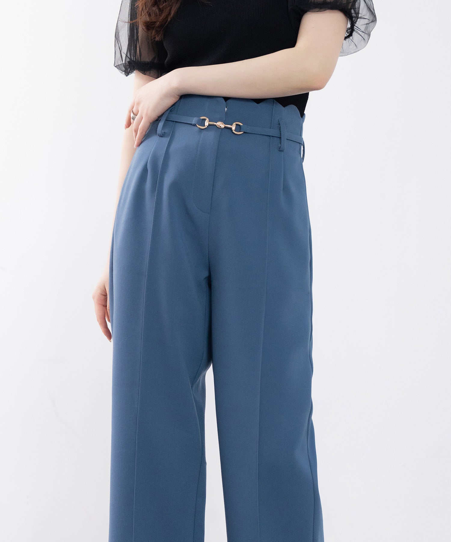 スカラップウエストワイドパンツsdp0172 ブルーグレー