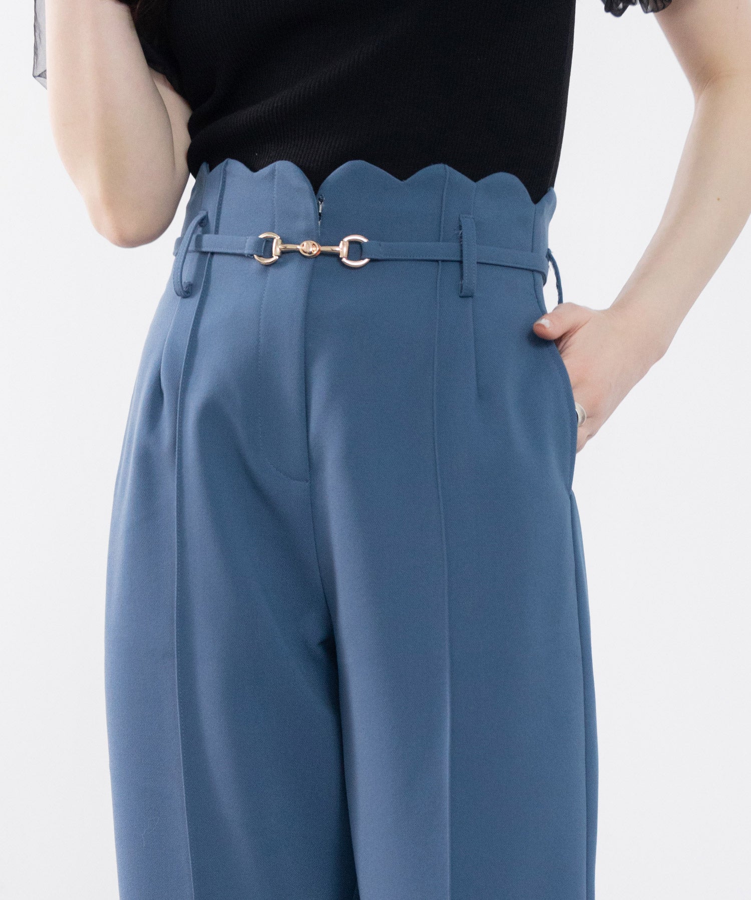 スカラップウエストワイドパンツsdp0172 ブルーグレー