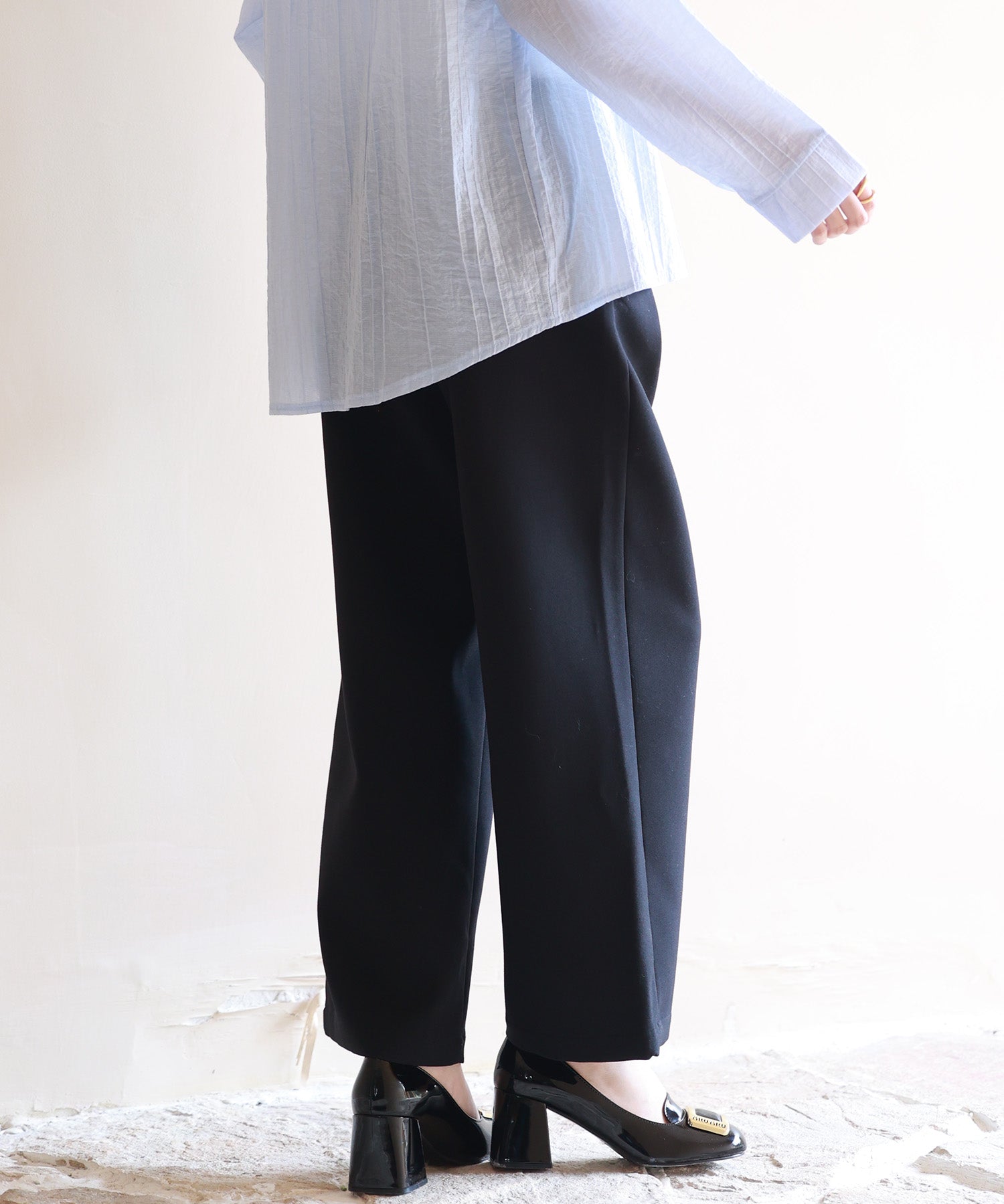 スカラップウエストワイドパンツsdp0172 ブラック