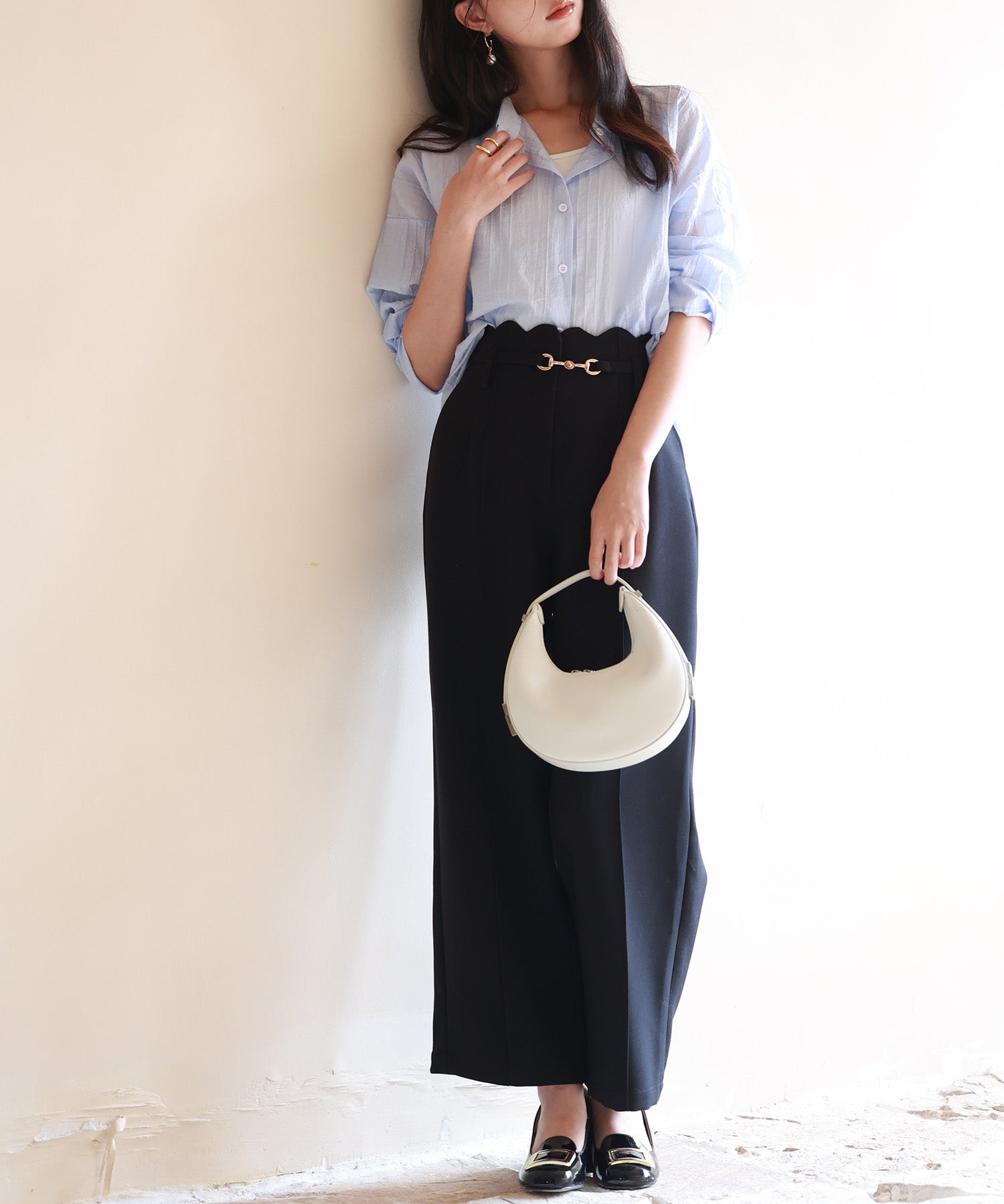 スカラップウエストワイドパンツsdp0172 ブラック