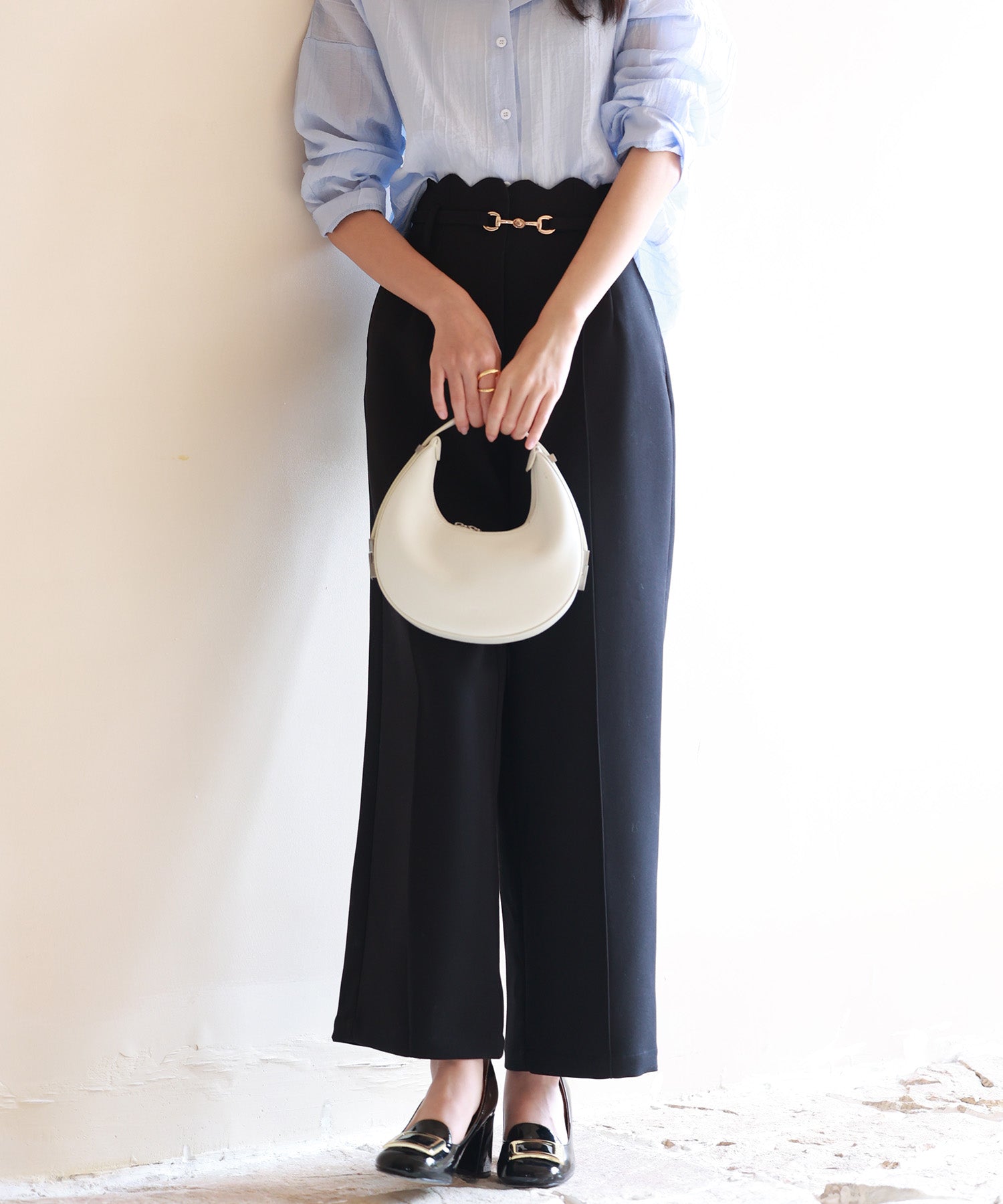 スカラップウエストワイドパンツsdp0172 ブラック