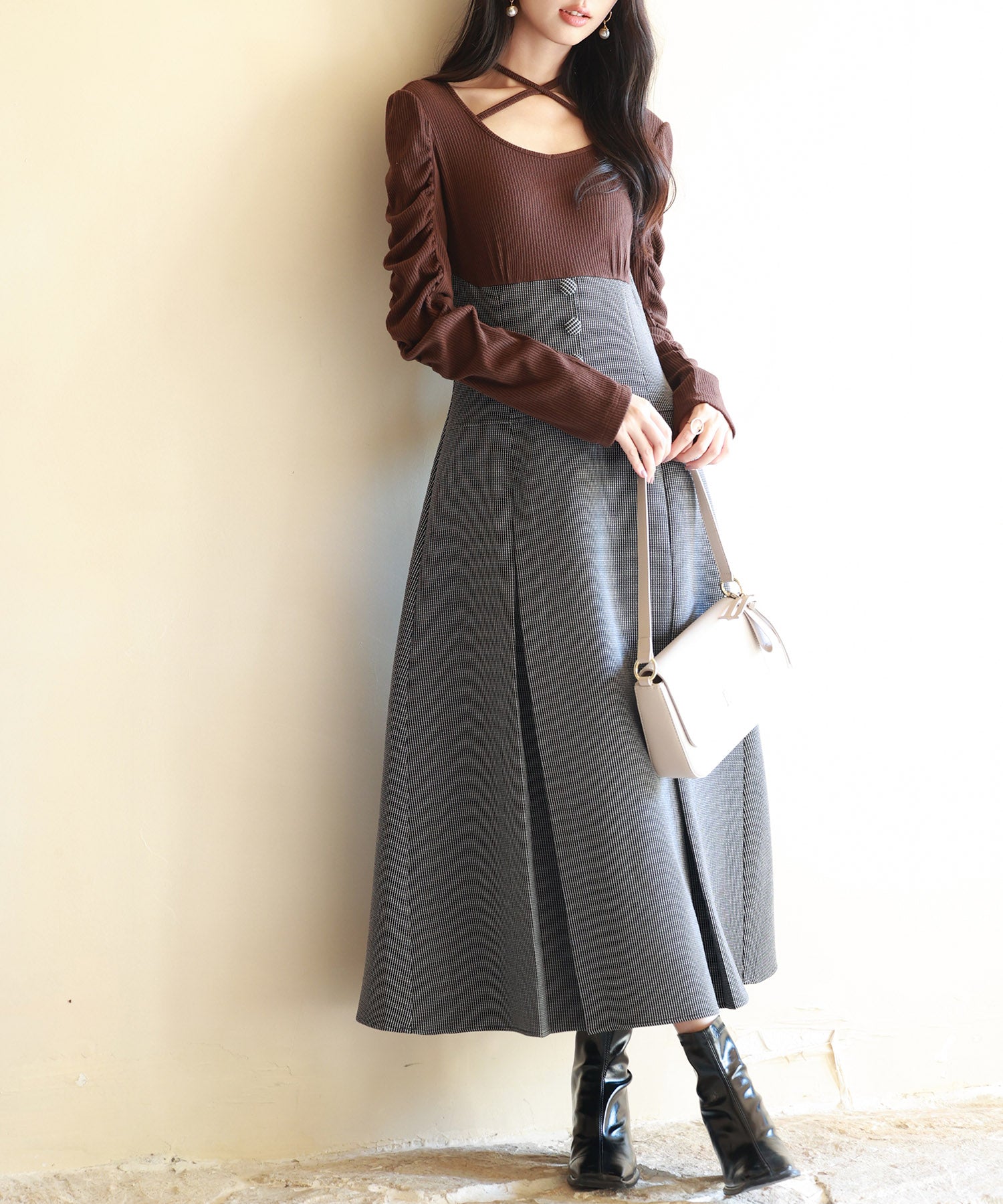 カットソートップスと柄物スカートがドッキングしたワンピースsdp0175