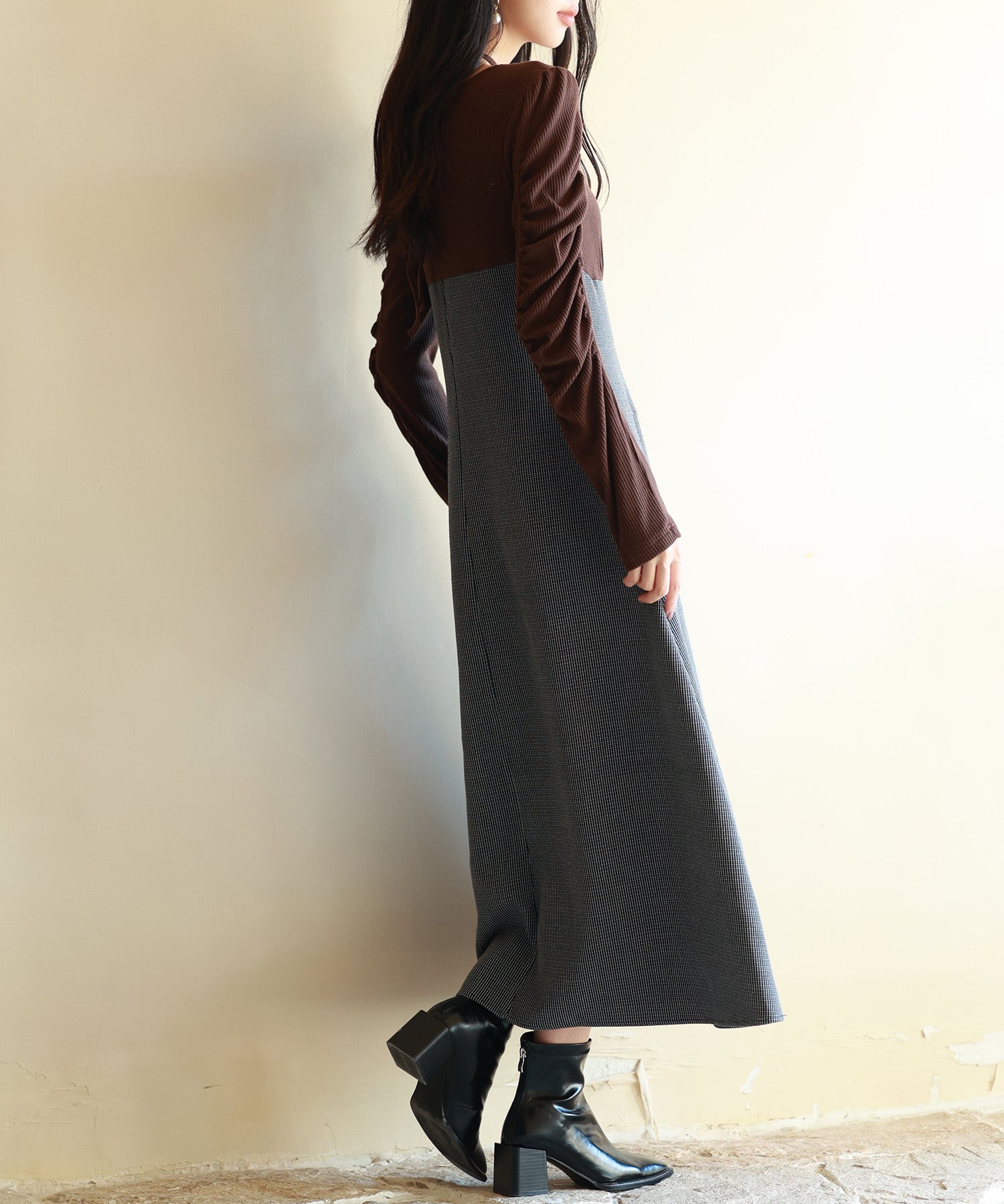 カットソートップスと柄物スカートがドッキングしたワンピースsdp0175