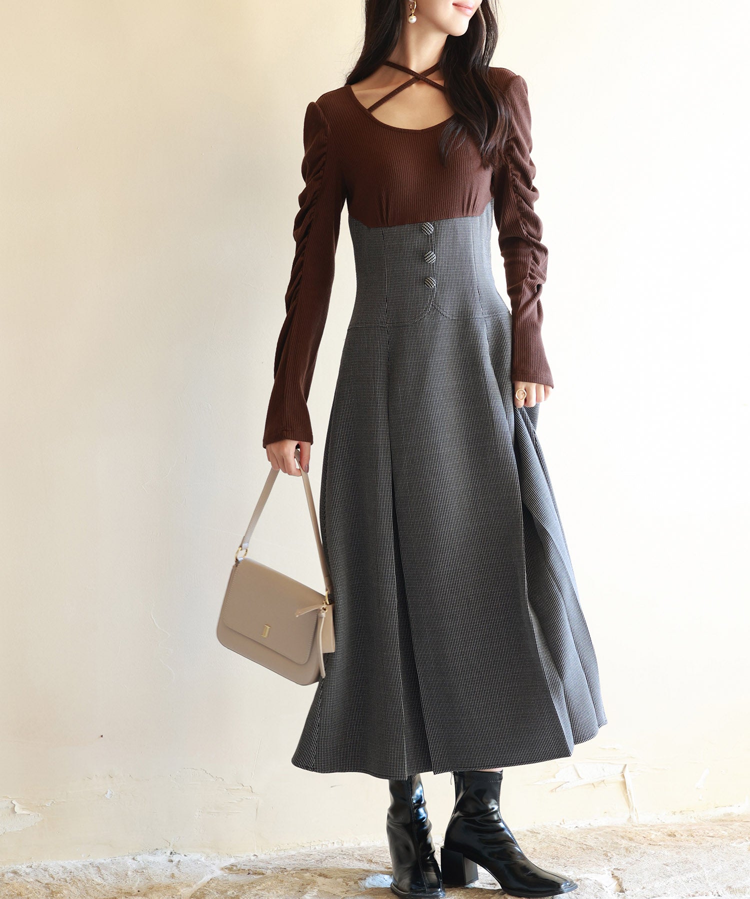 カットソートップスと柄物スカートがドッキングしたワンピースsdp0175