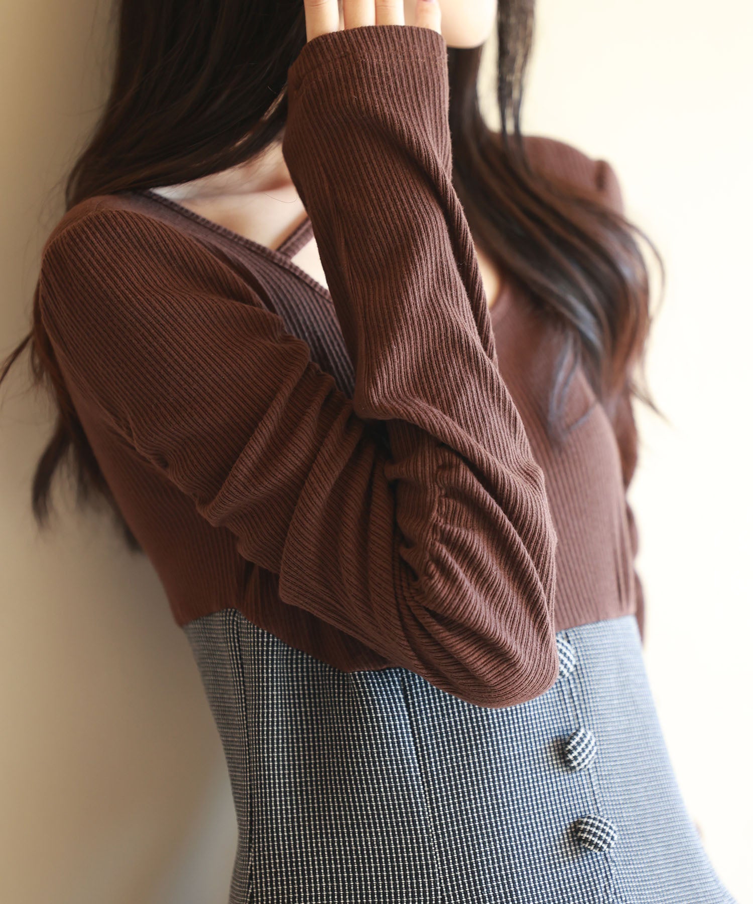 カットソートップスと柄物スカートがドッキングしたワンピースsdp0175