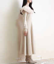 ファー付きケープ風ロングフレアワンピースsdp0176