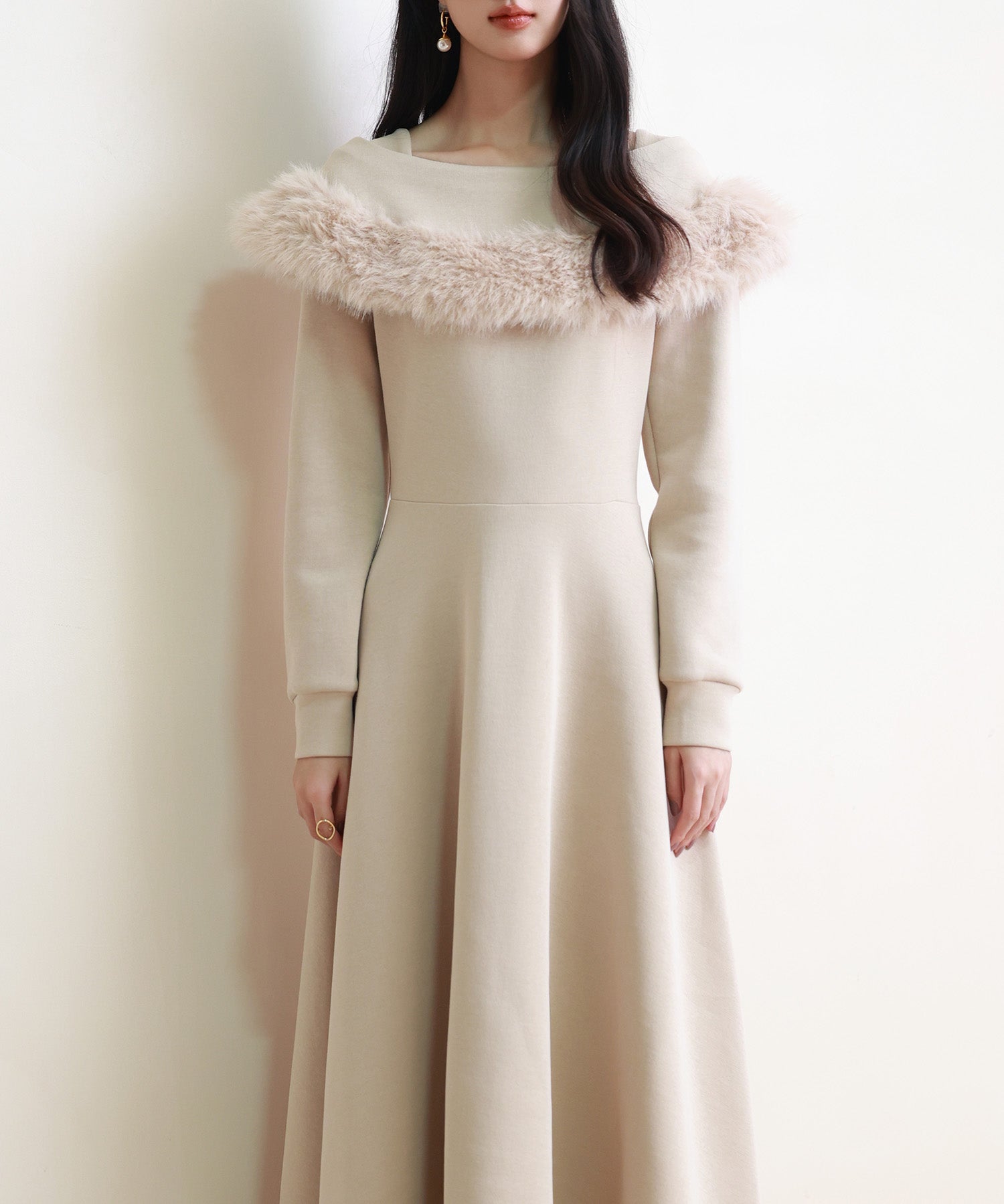 ファー付きケープ風ロングフレアワンピースsdp0176