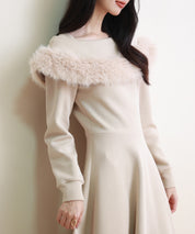 ファー付きケープ風ロングフレアワンピースsdp0176