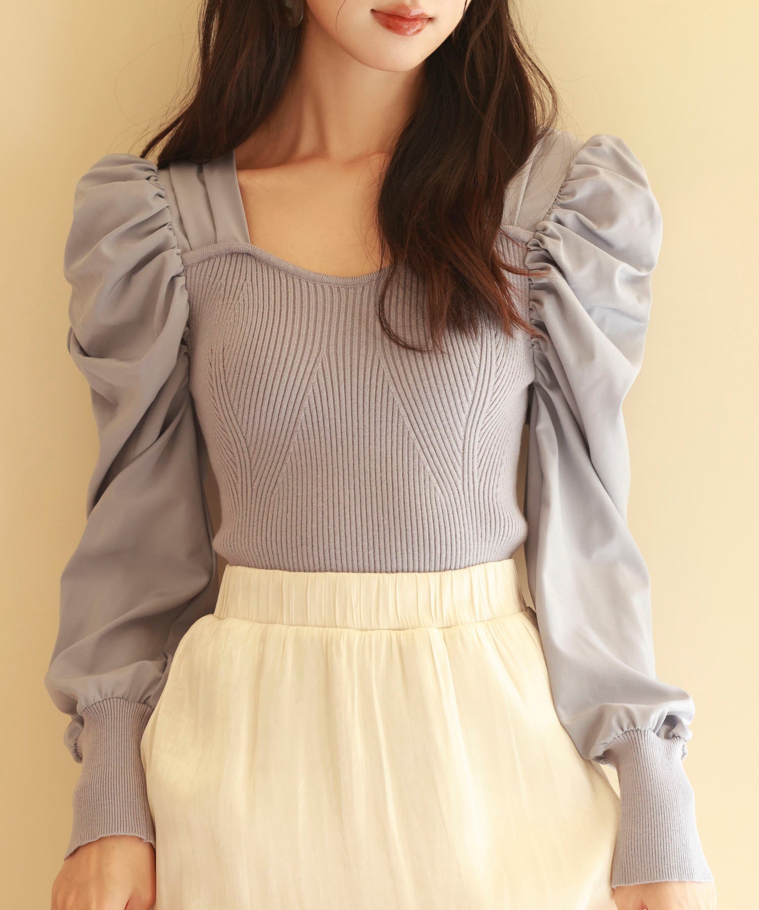 異素材ドッキングニットプルオーバーsdp0179 ラベンダー