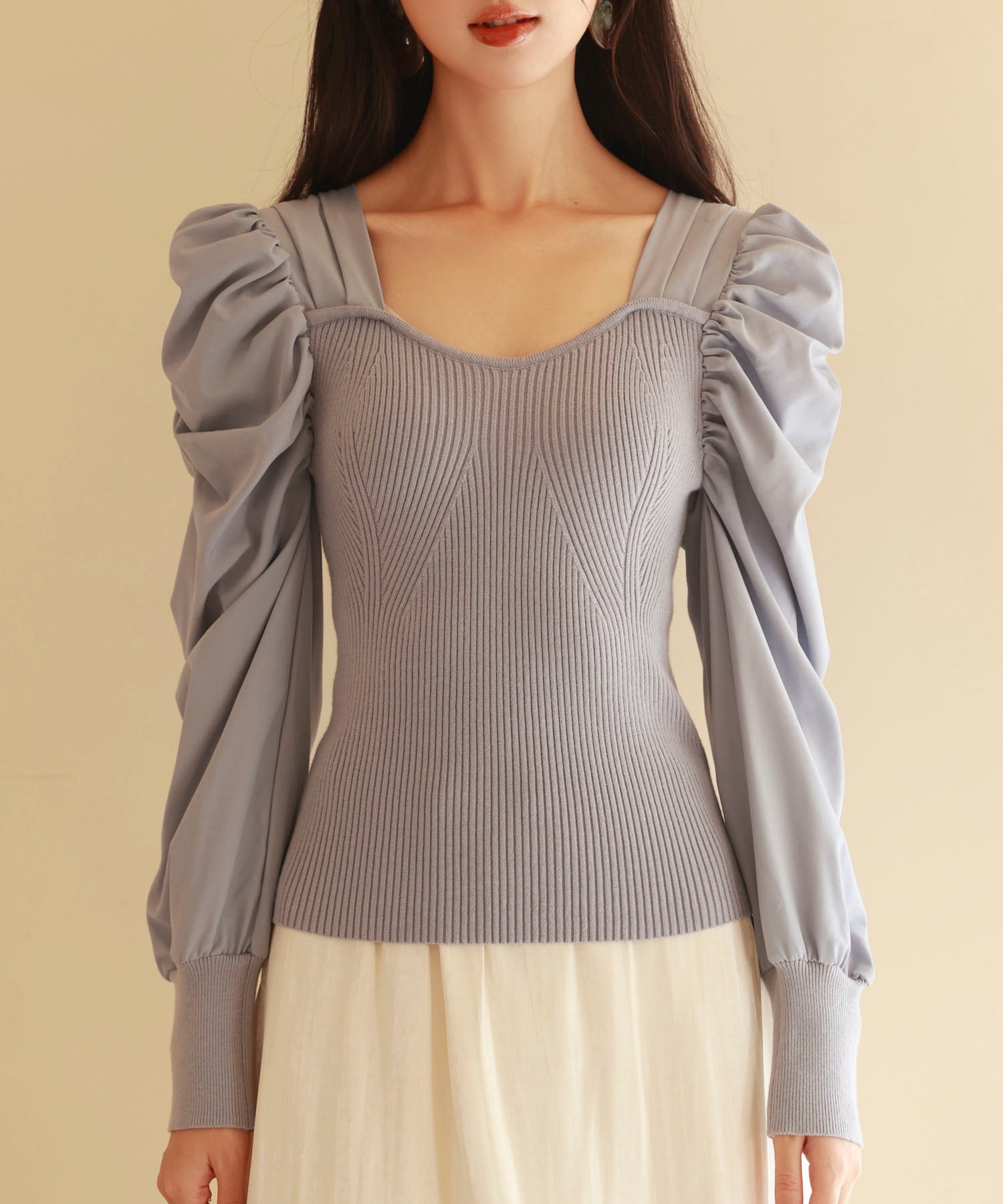 異素材ドッキングニットプルオーバーsdp0179 ラベンダー