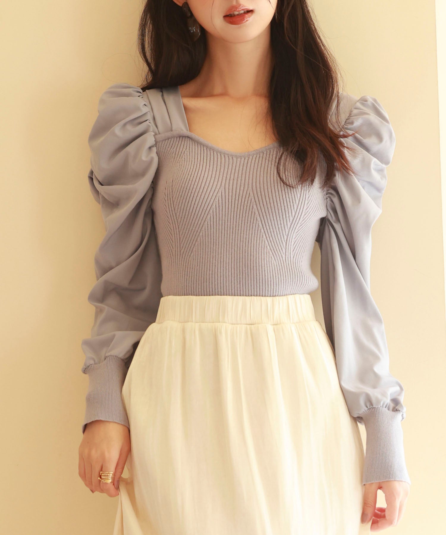 異素材ドッキングニットプルオーバーsdp0179 ラベンダー