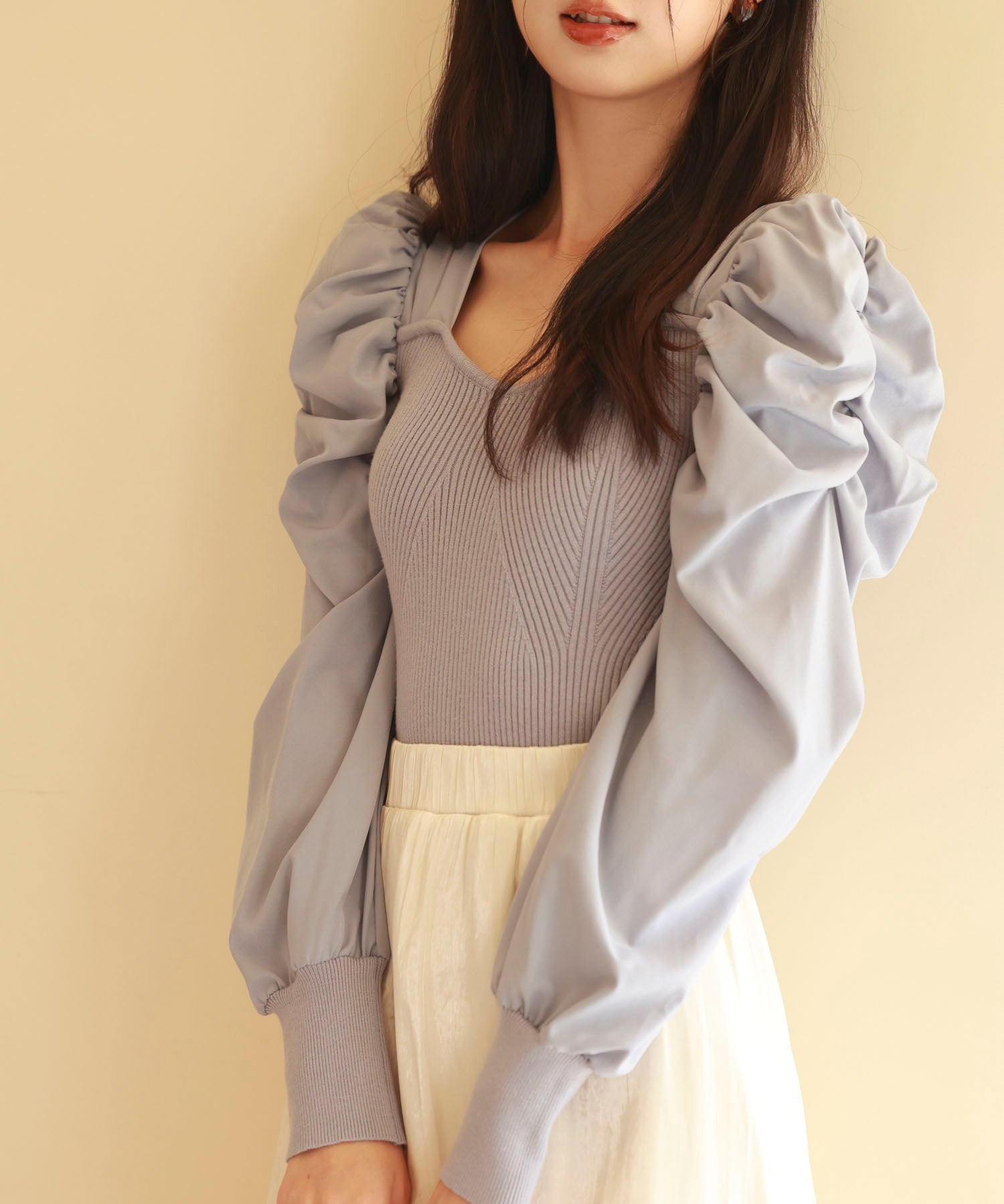 異素材ドッキングニットプルオーバーsdp0179 ラベンダー