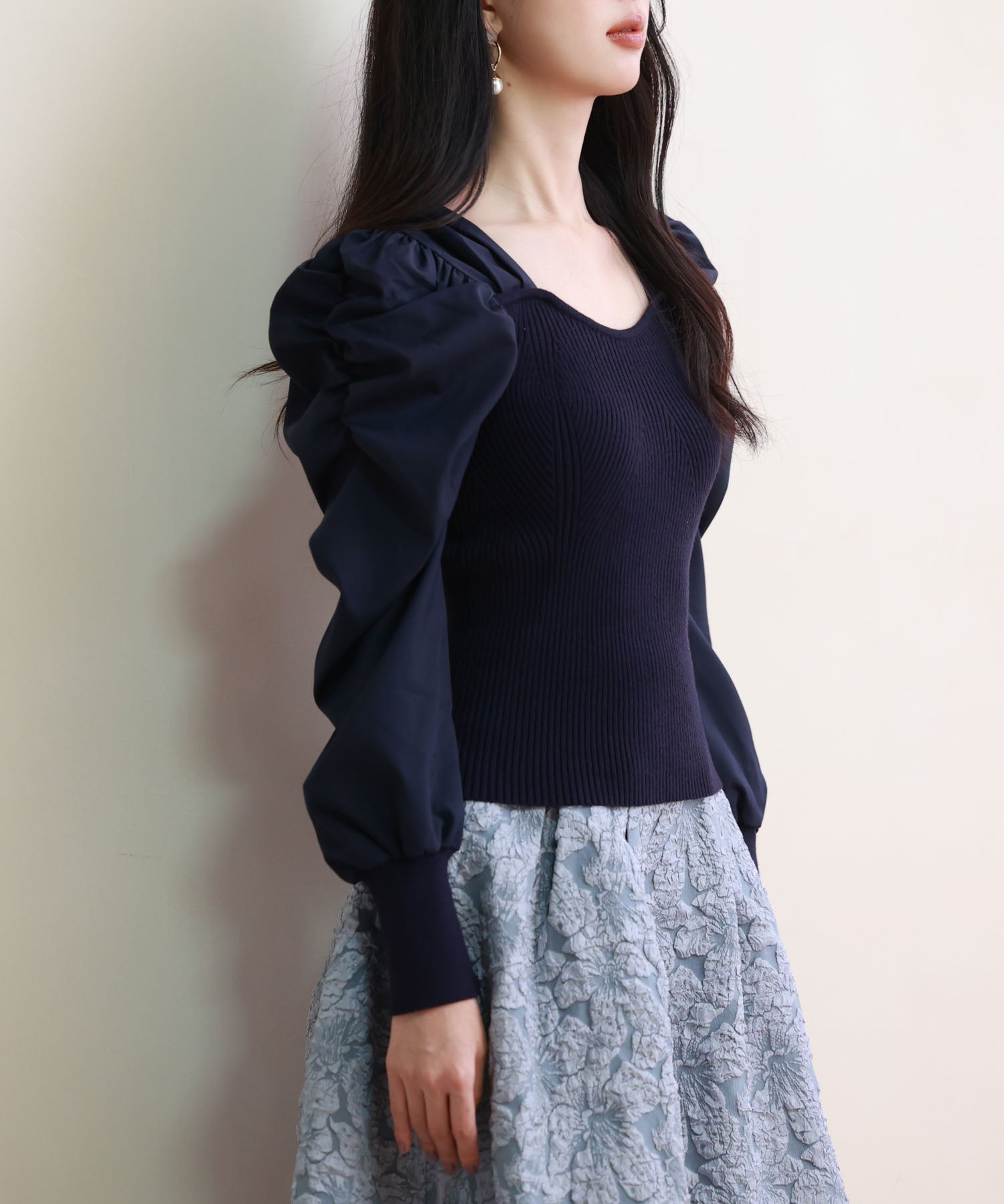 異素材ドッキングニットプルオーバーsdp0179 ネイビー
