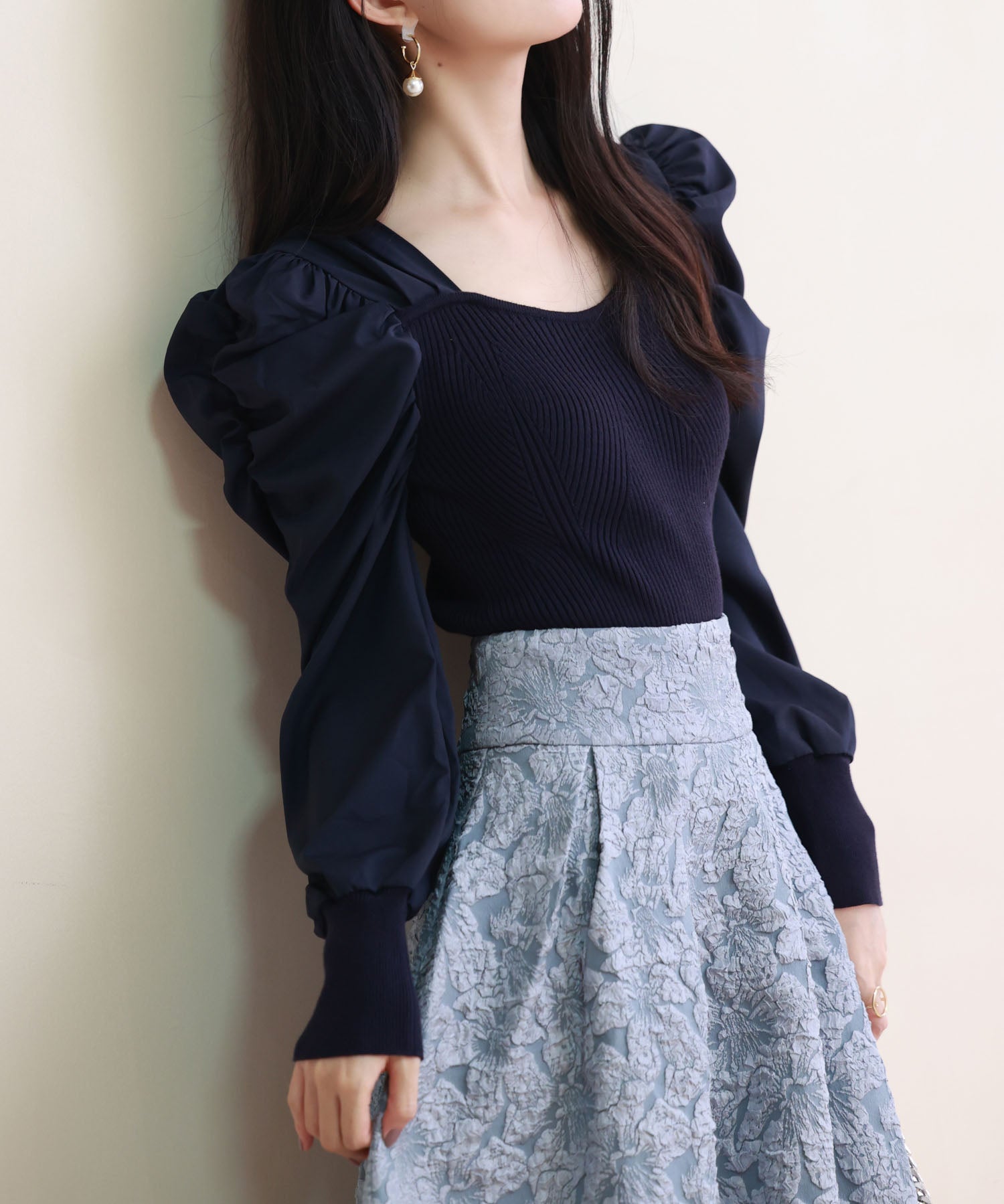 異素材ドッキングニットプルオーバーsdp0179 ネイビー