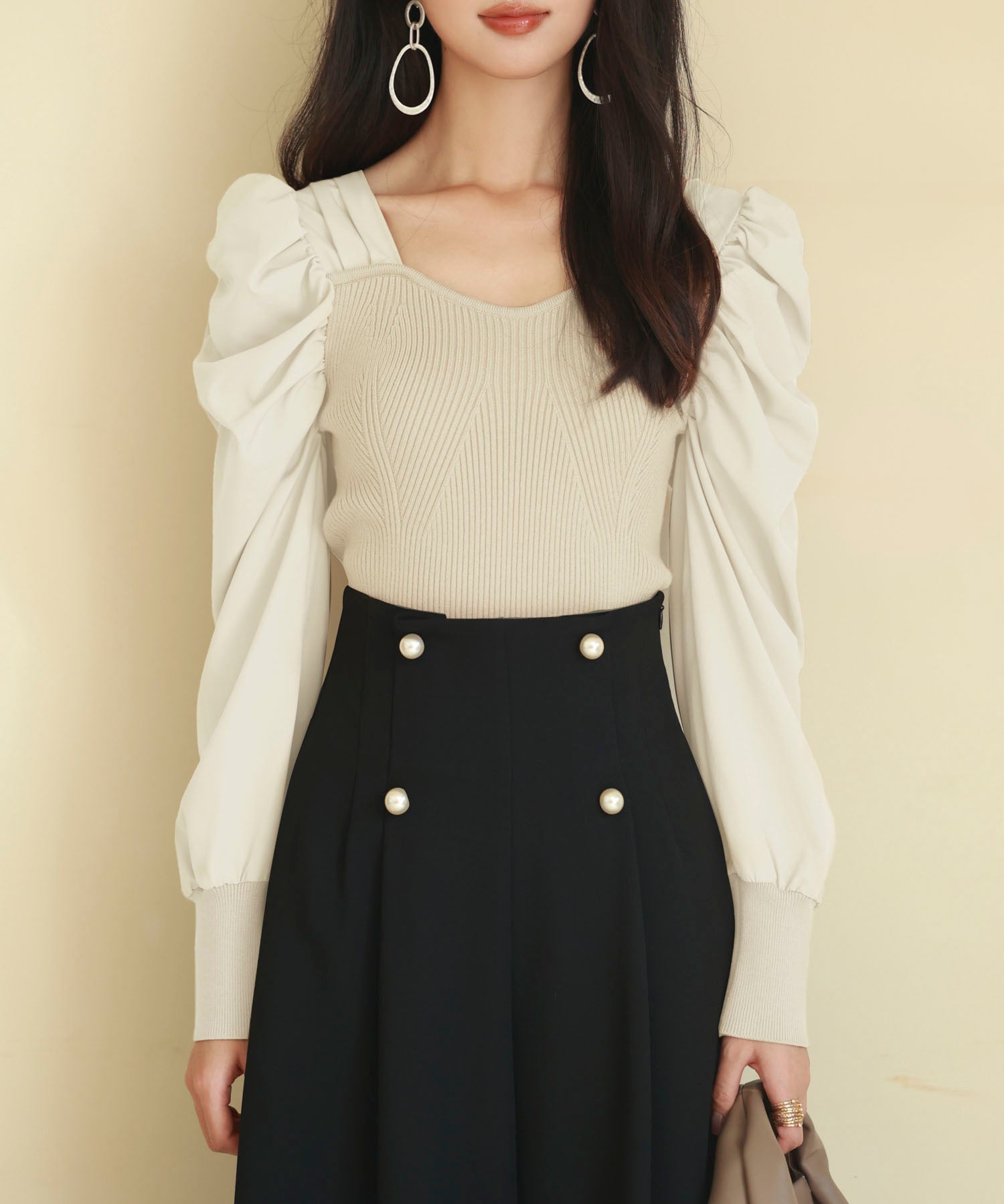 異素材ドッキングニットプルオーバーsdp0179 アイボリー