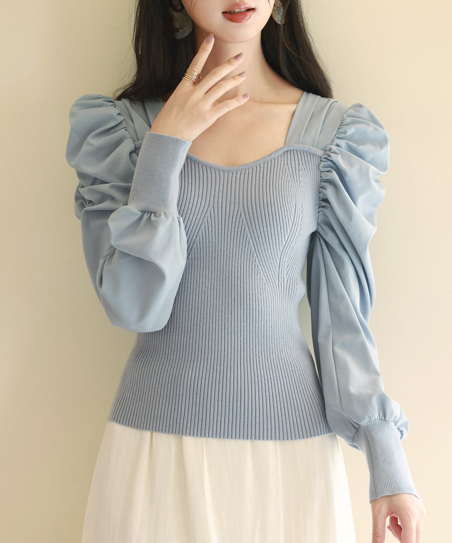 異素材ドッキングニットプルオーバーsdp0179 ブルーグレー