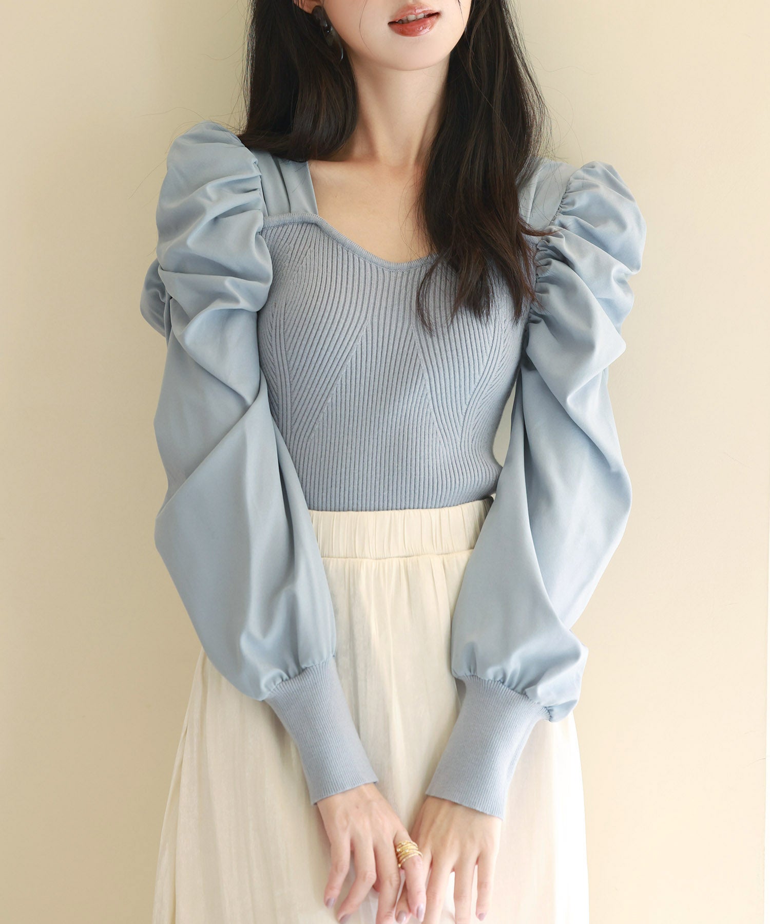 異素材ドッキングニットプルオーバーsdp0179 ブルーグレー