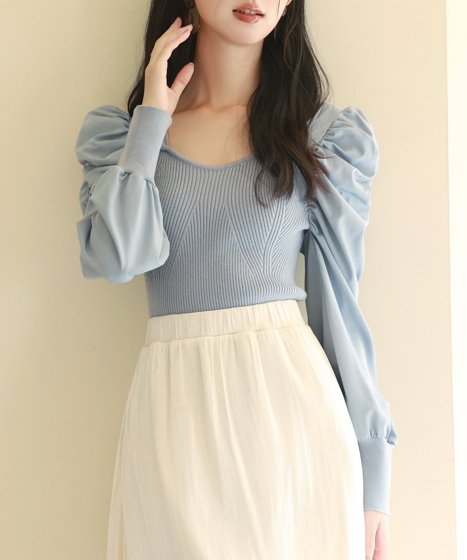 異素材ドッキングニットプルオーバーsdp0179 ブルーグレー