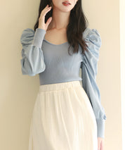 異素材ドッキングニットプルオーバーsdp0179 ブルーグレー