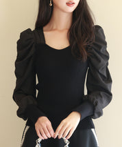 異素材ドッキングニットプルオーバーsdp0179 ブラック