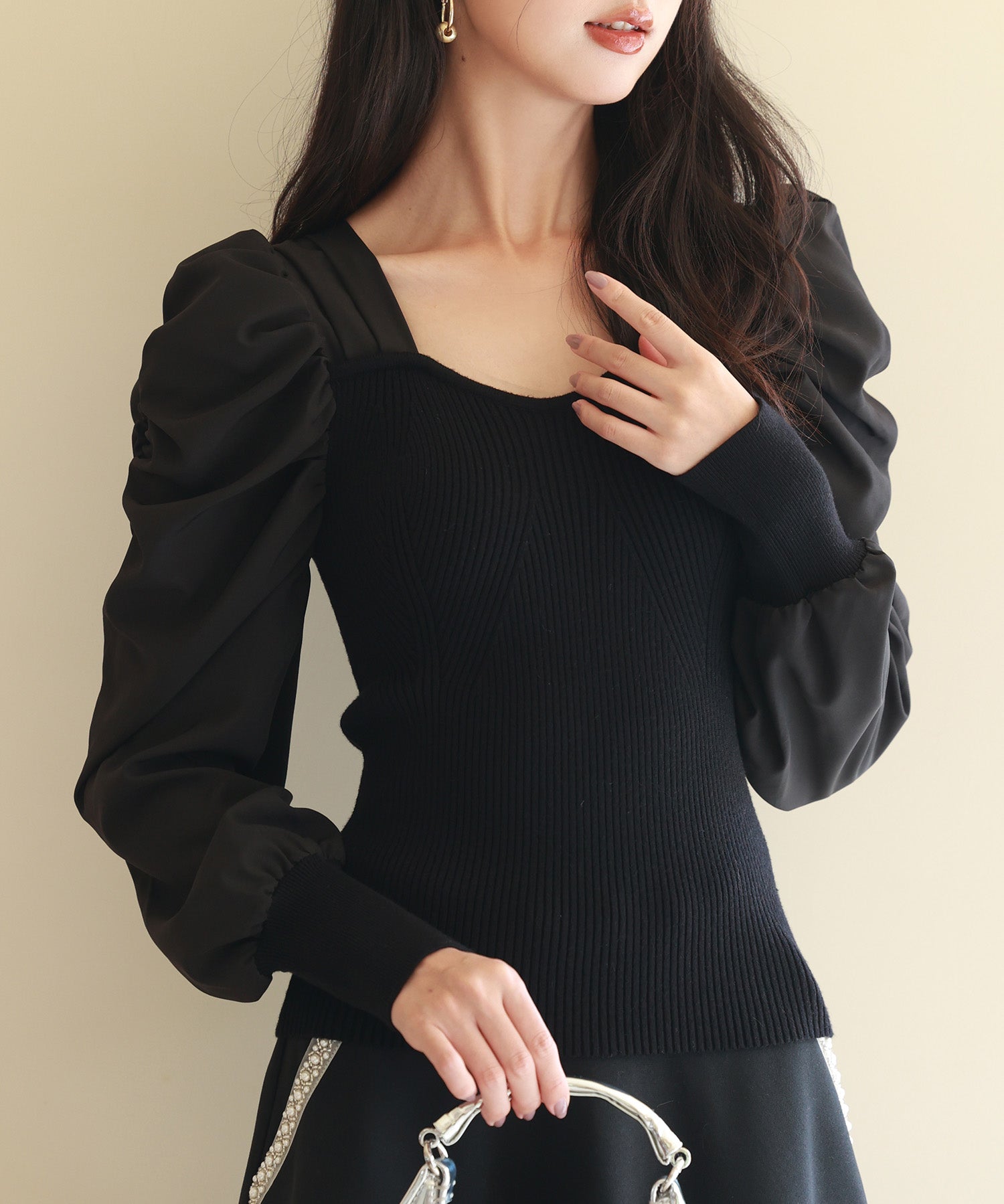 異素材ドッキングニットプルオーバーsdp0179 ブラック