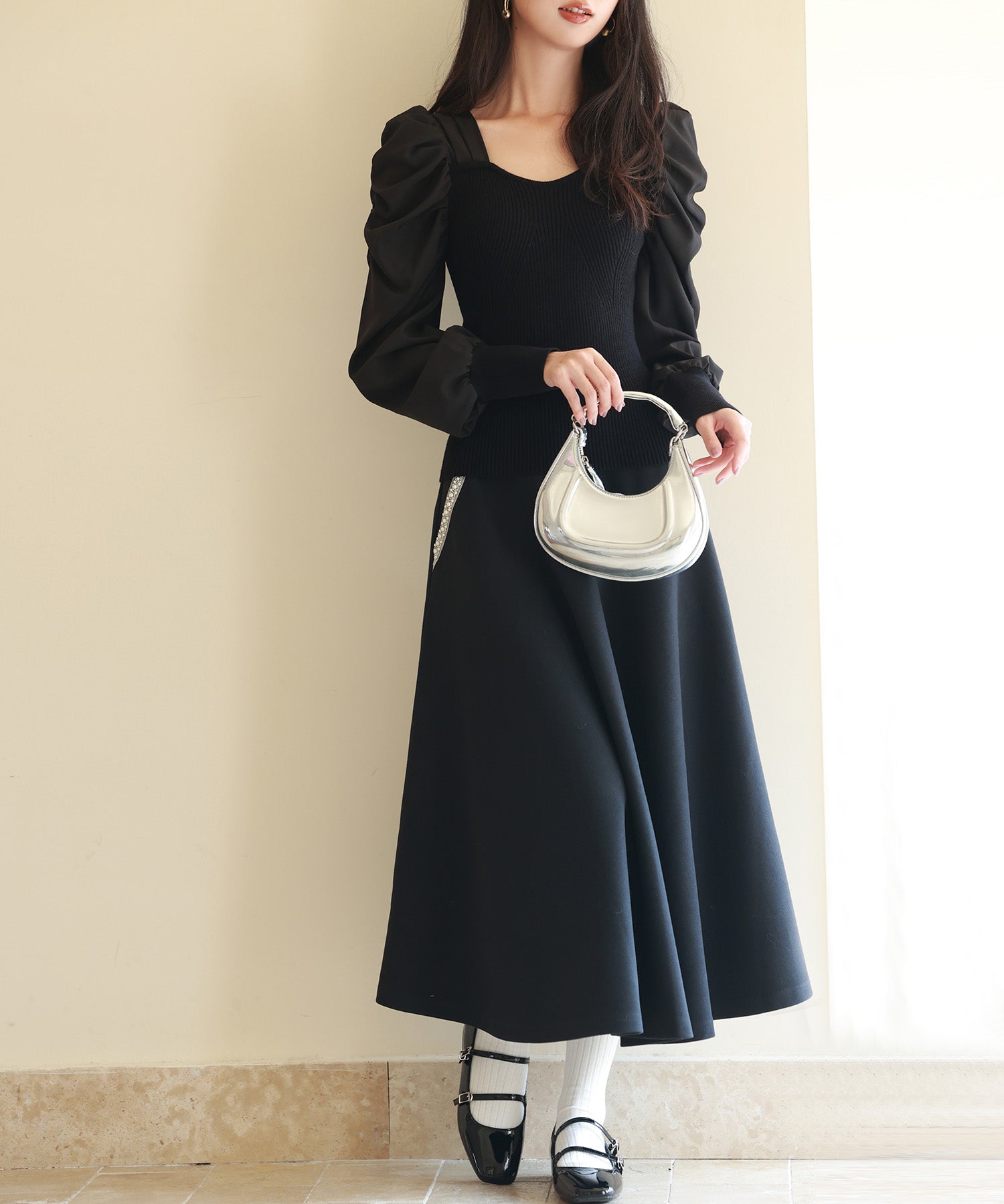 異素材ドッキングニットプルオーバーsdp0179 ブラック