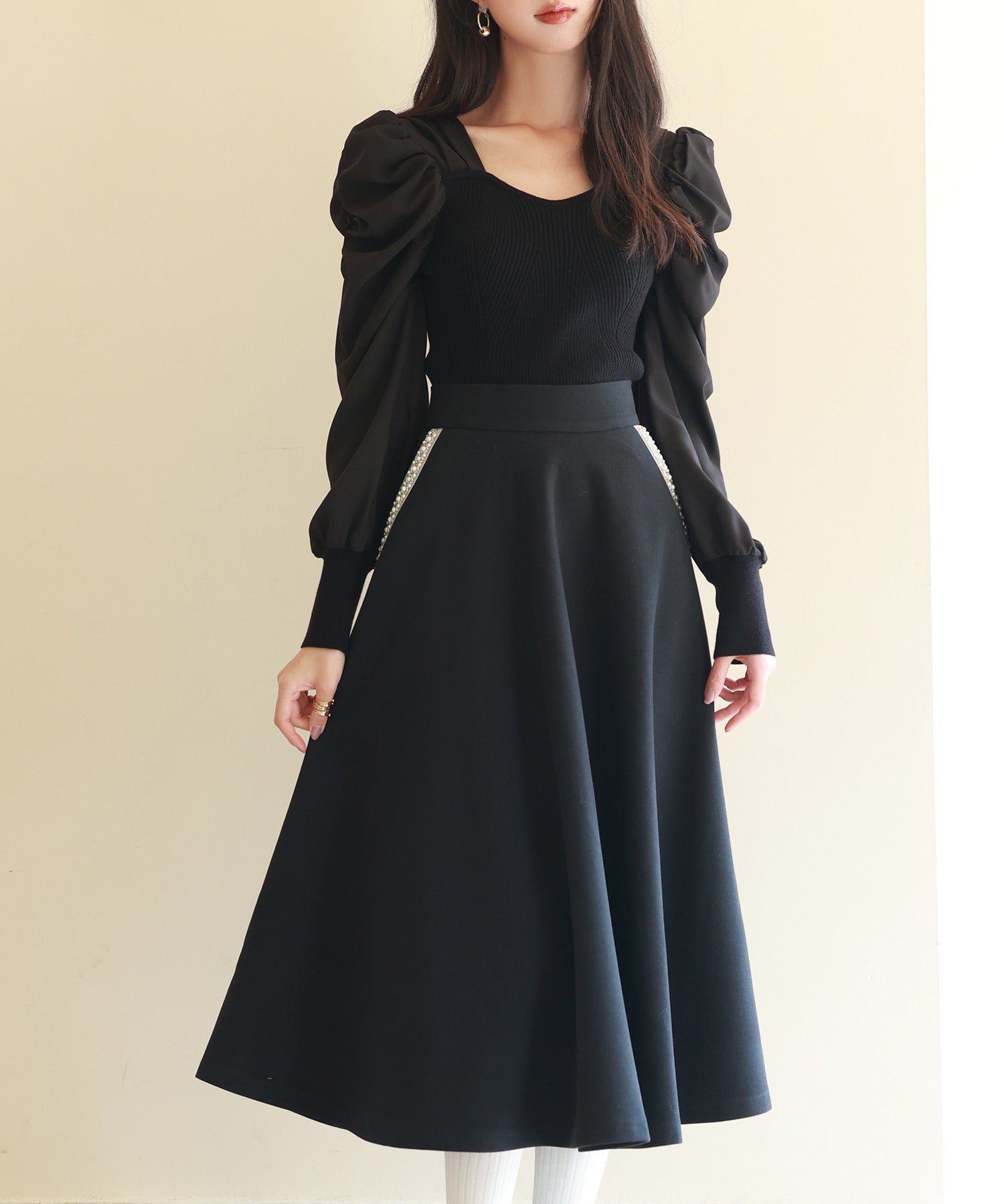 異素材ドッキングニットプルオーバーsdp0179 ブラック