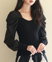 異素材ドッキングニットプルオーバーsdp0179 ブラック