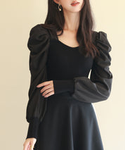 異素材ドッキングニットプルオーバーsdp0179 ブラック