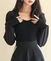 異素材ドッキングニットプルオーバーsdp0179 ブラック