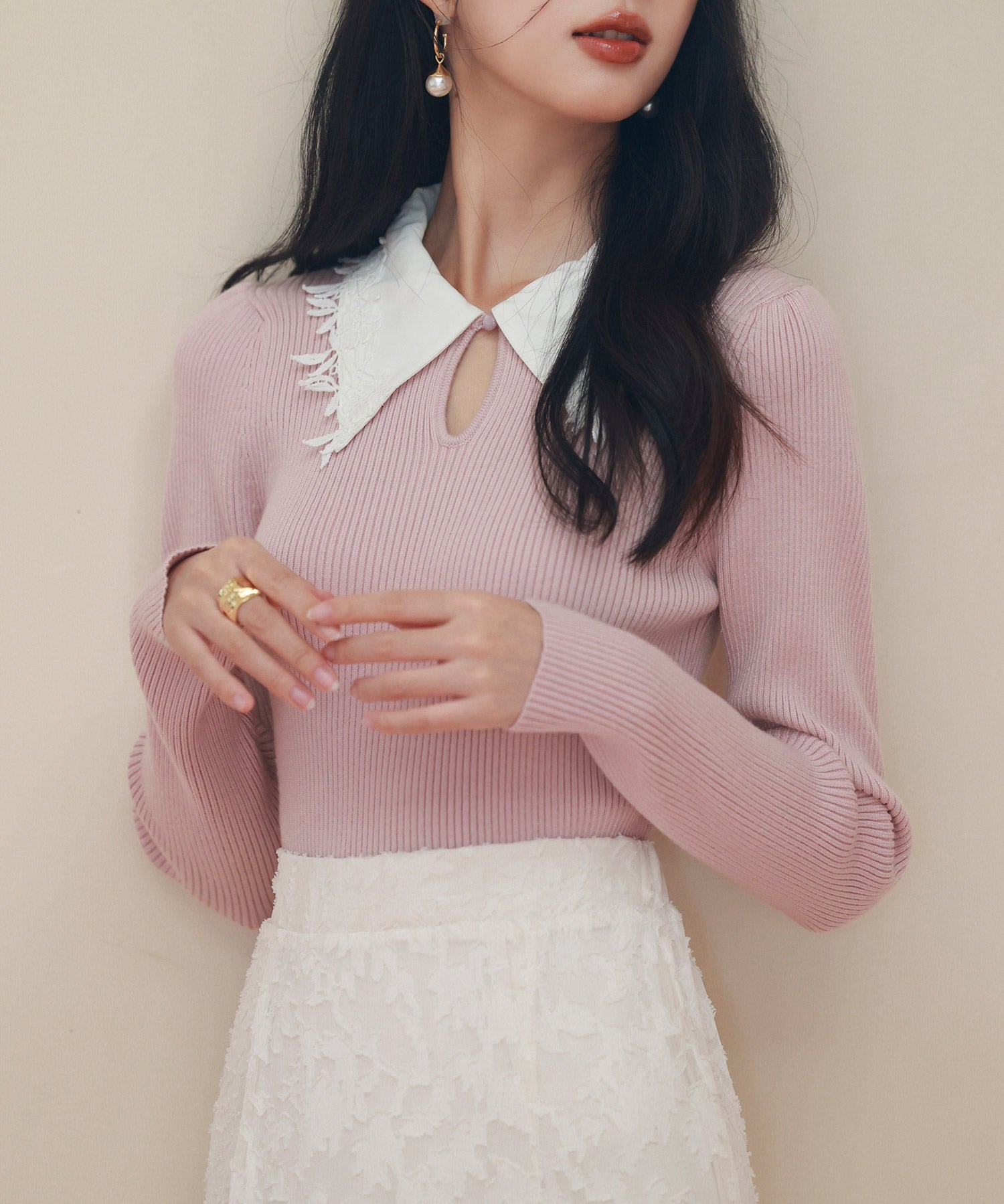 レイヤード風バイカラーニットプルオーバーsdp0180