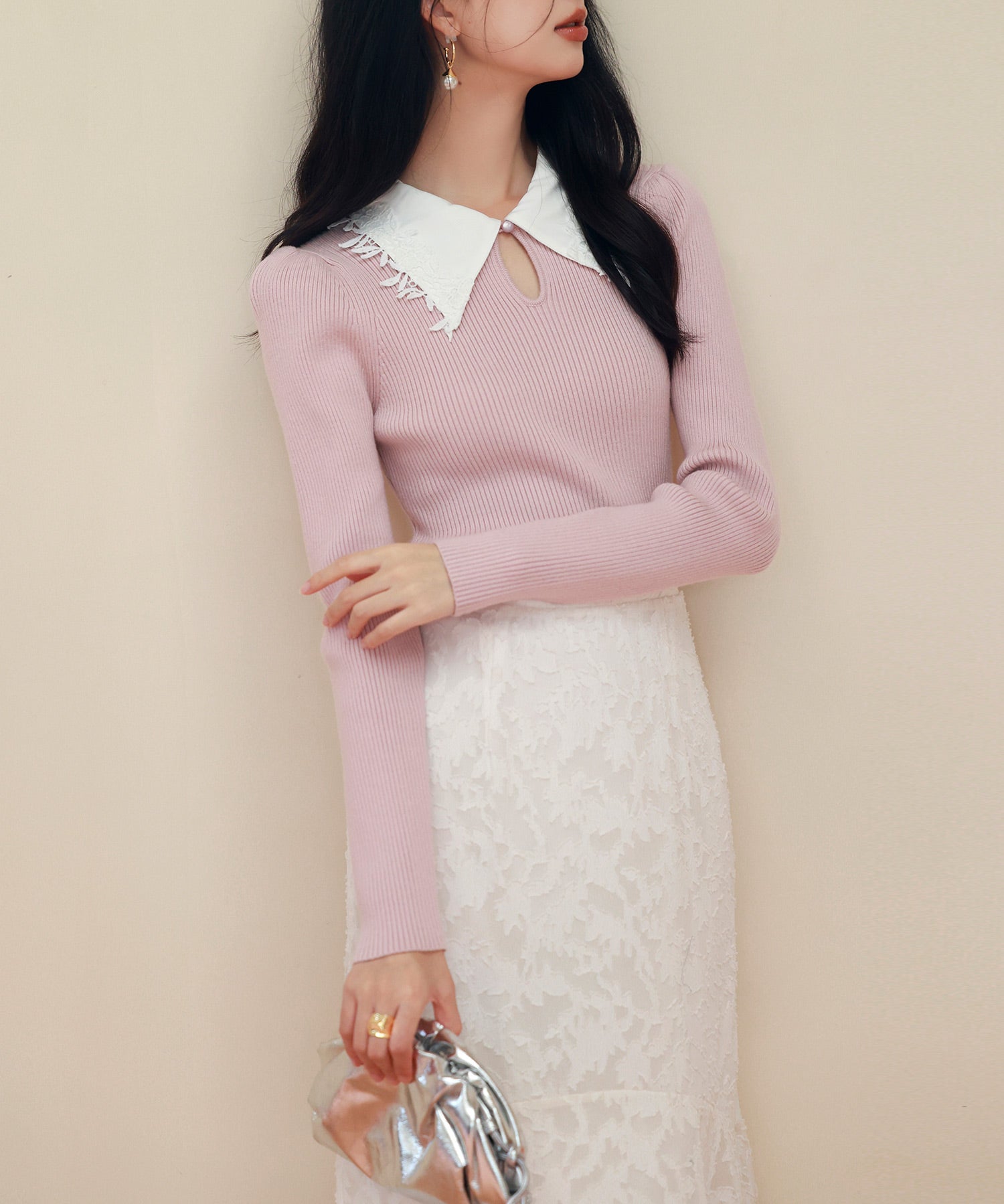 レイヤード風バイカラーニットプルオーバーsdp0180