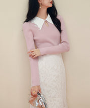 レイヤード風バイカラーニットプルオーバーsdp0180