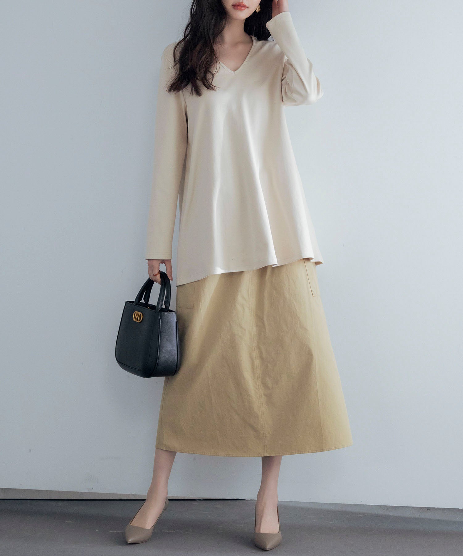 ハイウエストカーゴポケットロング丈スカートsdp0182 ベージュ