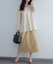 ハイウエストカーゴポケットロング丈スカートsdp0182 ベージュ