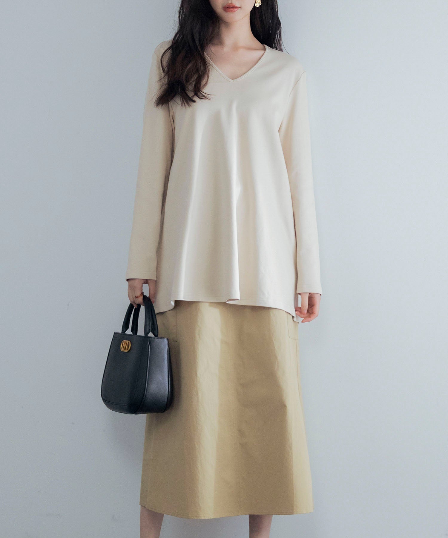 ハイウエストカーゴポケットロング丈スカートsdp0182 ベージュ