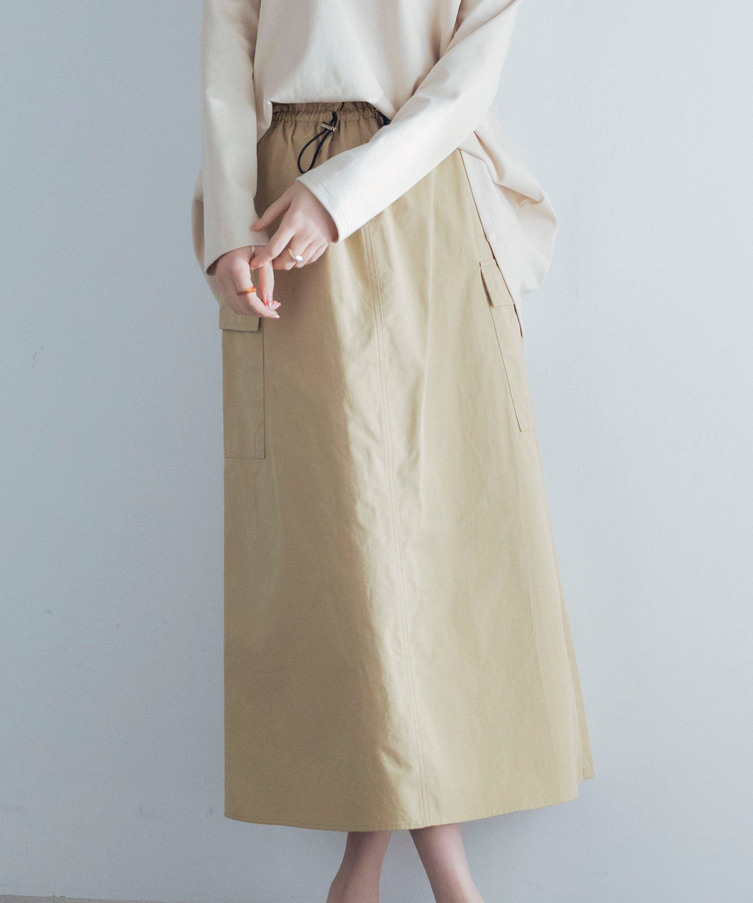 ハイウエストカーゴポケットロング丈スカートsdp0182 ベージュ