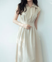 ウエストタックミモレ丈ワンピースsdp0183 ベージュ