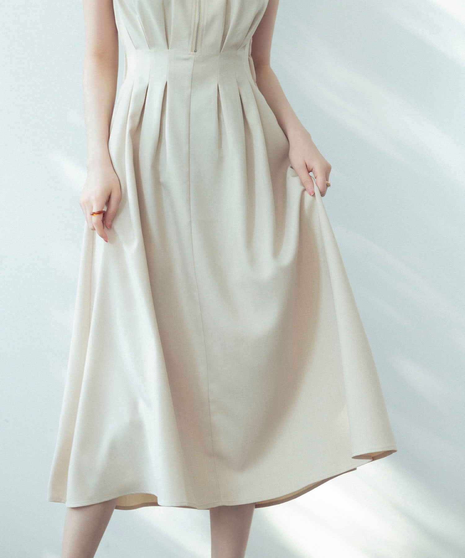 ウエストタックミモレ丈ワンピースsdp0183 ベージュ