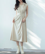 ウエストタックミモレ丈ワンピースsdp0183 ベージュ